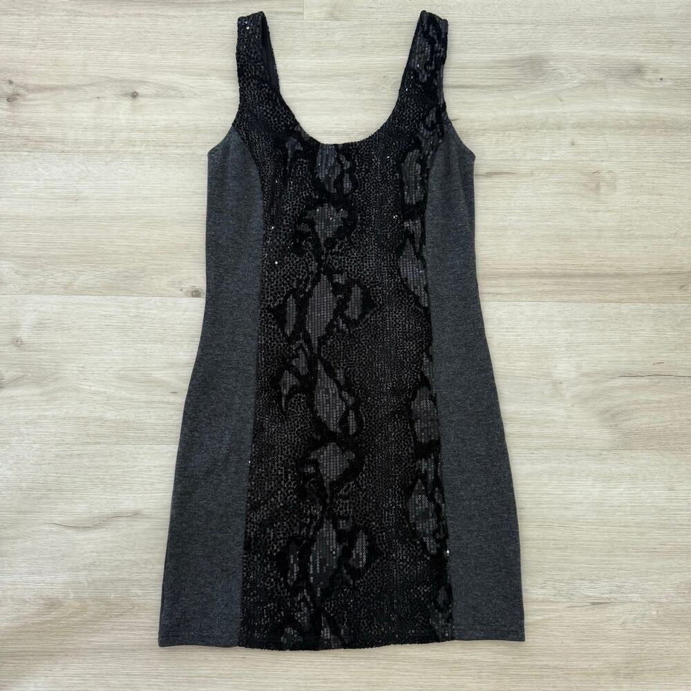 Miss Me Womens Y2K Black Sequin Panel Bodycon Sleeveless Mini Dress Size Small